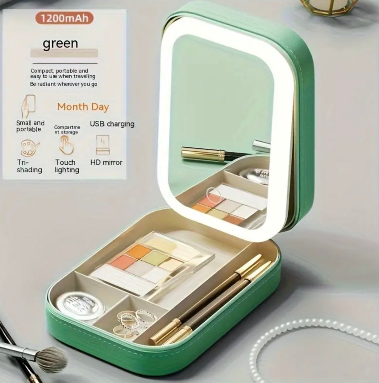 LED Illuminated Portable Makeup Mirror, MultiFunctional With 3-Color Lighting, Adjustable Folding Design, Jewelry Storage Compartment, Compact Mirror For Travel & Home Use